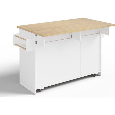 Isola cucina mobile con piano ribaltabile, carrello di servizio in MDF, 120 x 70 x 92 cm (1/5)