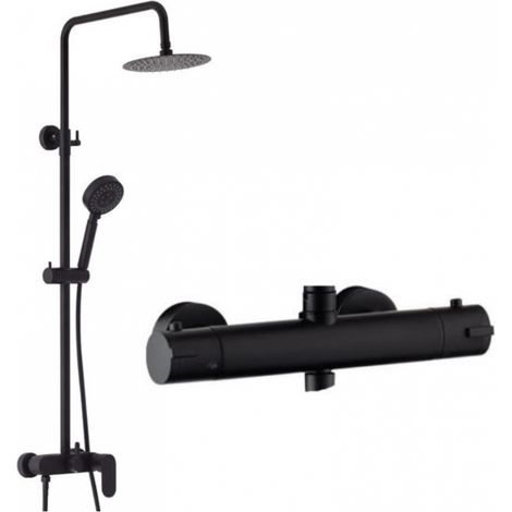 Asta Saliscendi con soffione e Doccetta Fusion Round con Miscelatore Termostatico - Finitura Nero