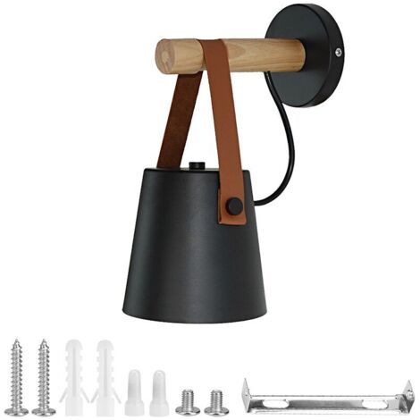 RHG 110-240V Intérieur LED Applique Murale En Bois Applique Pour Chambre Salon Couloir Noir (1/4)