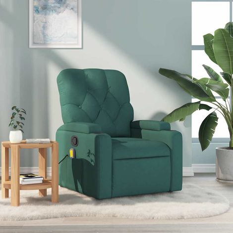 vidaXL Poltrona Massaggiante Reclinabile Verde Scuro in Tessuto