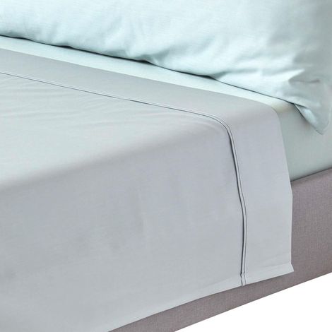 HOMESCAPES Duck Egg Blue Organic Cotton Flat Sheet 400 Thread count, Single - Duck Egg Blue