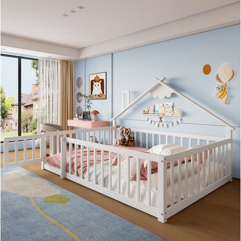 MEUBLIV Lit cabane 140x190 cm blanc – avec barrière verrouillable, sans matelas (1/5)