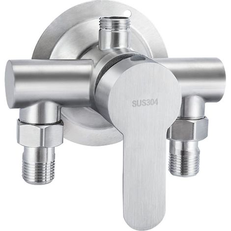 Interrupteur de robinet de douche en acier inoxydable avec filetage G1/2 en acier inoxydable 304 pour eau chaude et froide, poignée en métal murale (1/5)
