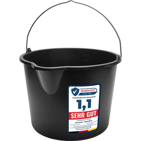 Garronda Seau verseur plastique recyclé Noir avec anse métallique rivetée, échelle graduée, bord renforcé, empilable, usage chantier jardin maison, seau GD-0168