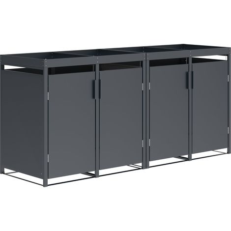 ULM: Mülltonnenbox 264x80x124cm, für 4 Tonnen 120 und 240 Liter, Stahl anthrazit. Mit Pflanzkastenaufsatz