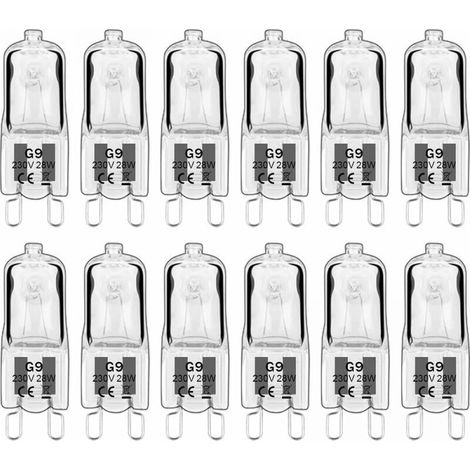 12 ampoules halogènes G9, ampoules G9 230 V 28 W 392 lm, blanc chaud 2800 K, ampoules à capsule dimmables, sans scintillement [Classe énergétique G] (1/5)