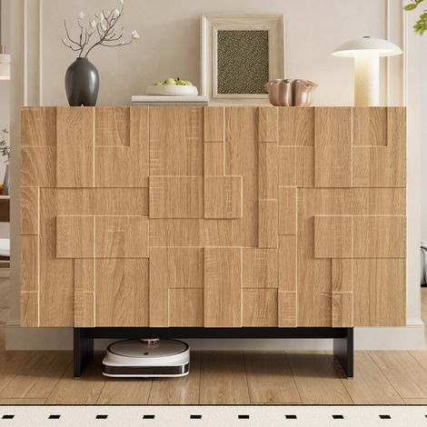 Aparador 3 puertas geométrico 3D con estantes regulables 105x33,5x76 cm MDF bambú (1/5)