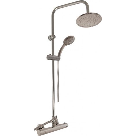 Colonne de douche murale thermostatique en laiton gris métal poli H. 109 cm (1/5)
