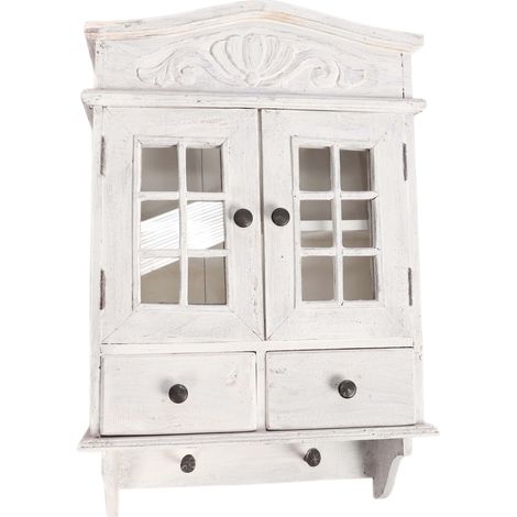 Vetrina sospesa bianca, con ante in vetro, stile classico, elemento decorativo per interni. (1/5)