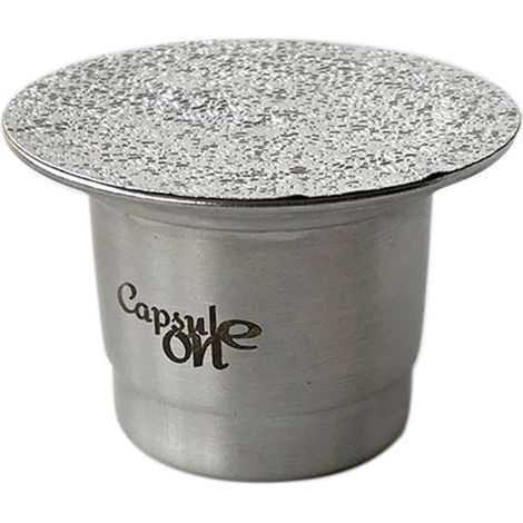 Cápsula de café reutilizable de acero inoxidable, utilizable dos veces, compatible con máquinas Nespresso, incluye cuchara, asa de bloqueo e instrucciones de uso. (1/4)