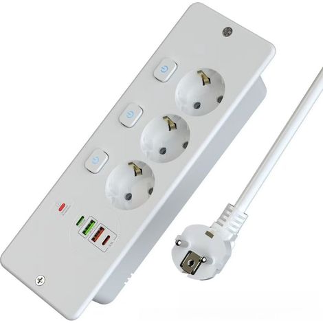 Multiprise de bureau extractible, trois trous, multiprise intégrée avec 4 ports USB, multiprise intégrée avec USB-C, multiprise de bureau avec commutateur individuel, charge rapide, noir