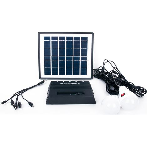 Terre Jardin – Station solaire autonome portable – Panneau polycristallin 6V 4W – 2 ampoules LED 10 SMD – Autonomie jusqu'à 16h (1/5)