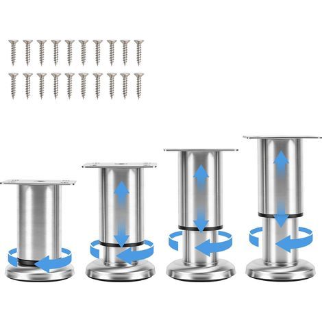 Lot de 4 Pieds de Meuble Reglable en Acier Inoxydable, Pieds de Table Pied de Lit, Pieds Meuble Salle de Bain, Pieds de Meubles pour Meuble TV, Canapé, Chaise, Salle de Bain (1/5)
