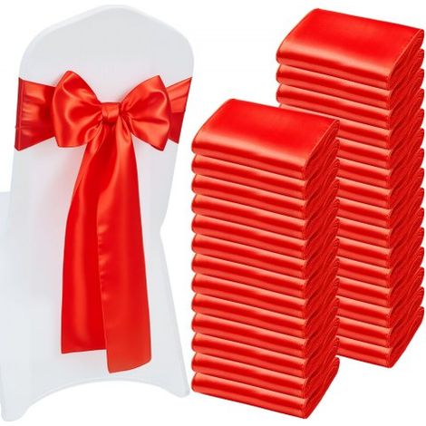 Nœud de Chaise en Satin Luxueux Rouge Lot de 100 Pièces (1/5)