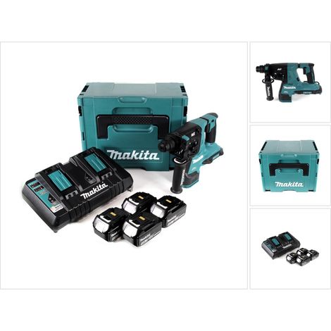 Makita DHR 280 PM4J 2 x 18 V 36 V Li-Ion batería martillo perforador 28 mm sin escobillas para SDS-PLUS en Makpac + 4 x 4,0 Ah batería + cargador doble