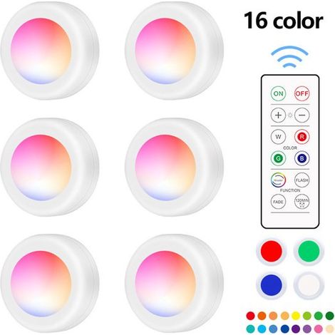 Runde LED Leuchten 16 Farben Kabellos 6er Set (1/4)