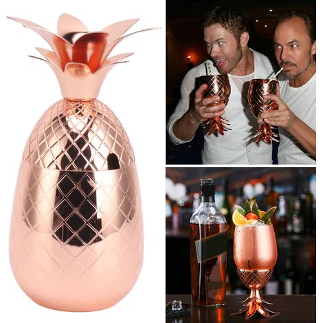 Verre à cocktail ananas 500 ml, verre à boisson en acier inoxydable, verre à cocktail de barman, or rose (1/5)