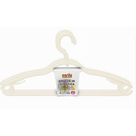 TRADE SHOP - Set 3pz Grucce In Plastica Stampelle Appendi Abiti Pantaloni Giacche Beige 79331 -