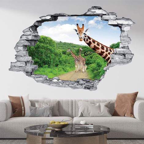 Stickers Trompe l'oeil trou dans le mur - Girafes - 30 x 45 cm - Pierres grises (1/5)