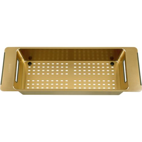 Cuisissimo – Passoire évier colander en inox PVD doré – Égouttoir mat 470x166 mm – Convient aux éviers de plus de 38 cm de large