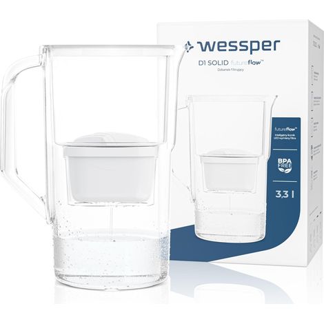 Carafe Filtrante 2,8 l, avec Compteur LED, Carafe a eau, Cartouche à Charbon actif Réduit le Calcaire et le Chlore, Cartouches Carafe Filtrante, BPA FREE – Blanc (1/5)