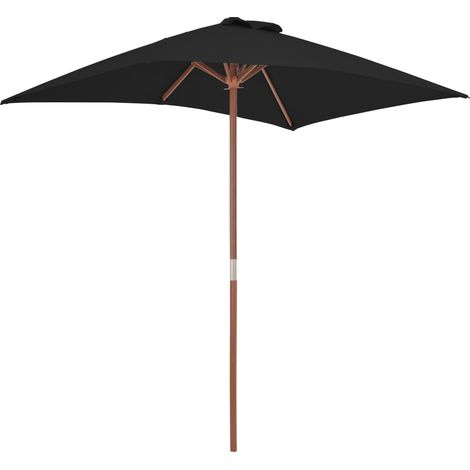 INLIFE Parasol d'extérieur avec mât en bois Noir 150x200 cm (1/5)