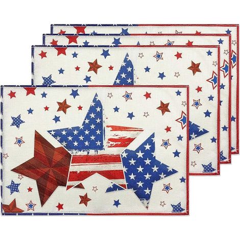 Sets de table 4 juillet, Memorial Day, lot de 4, 30 x 45 cm, motifs patriotiques étoiles et liberté, pour la fête de l'Indépendance, en intérieur ou en extérieur. (1/5)