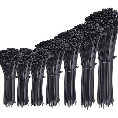 700 Stück schwarze Nylon-Kabelbinder, Längen 4"/ 6"/ 8"/ 10"/ 12"