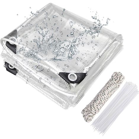 1 Bâche, 420 g/m², PVC transparent, 3x3 m, œillets, imperméable, extérieur (1/5)