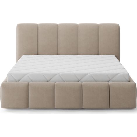 Lit adulte avec coffre de rangement Vika – Tissu capitonné-Taupe-140x200 (1/5)