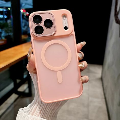 (Rose, iPhone 12 Pro Max) Coque de téléphone mate semi-transparente, compatible avec la recharge sans fil magnétique, coque rigide antichoc.