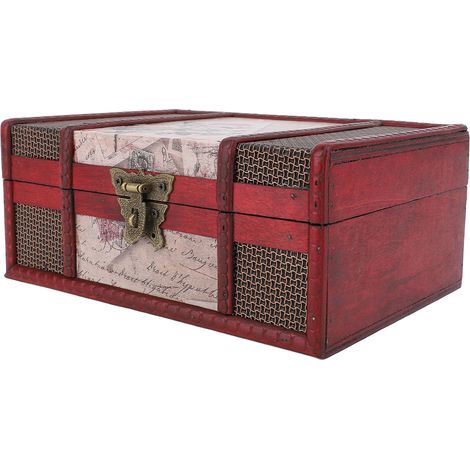 Coffret rangement bureau rétro avec cadenas en bois pour livres bijoux maquillage accessoire photo 23x16x9.5cm (1/5)