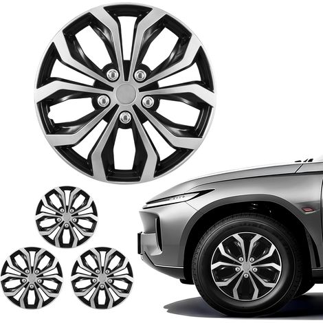 VEVOR Juego de 4 Tapacubos 15 pulgadas, Embellecedores de Rueda R15, Tapacubos Universales de 10 Radios de ABS, Resistente y Duradero, para Llantas de Hyundai, Chevrolet, Ford, Honda, Plata y Negro (1/5)