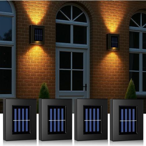 Applique Murale Solaire D'extérieur Up and Down,4 Pièces 2 LED Lampes Solaires Extérieures Applique Murale Exterieur Solaire IP65 Étanche Lampes Solaires Haut Et Bas Pour Mur de Maison (Warm) (1/5)