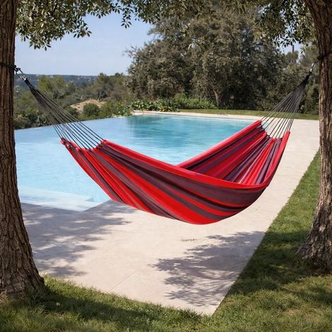 Toile Hamac Double Raye Rouge 100% Coton (1/3)