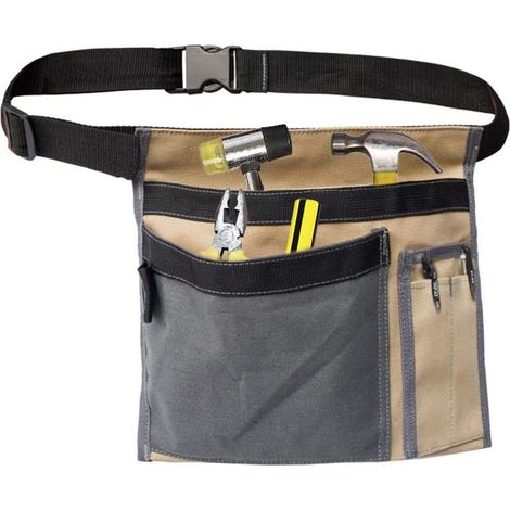 Werkzeuggürteltasche, 12 oz (ca. 340 ml), multifunktionale Gürteltasche aus Canvas mit verstellbarem Gürtelclip für Werkstatt, Holzbearbeitung, Schraubendreher und Garten – Kontrastfarbe Beige-Grau (1/5)