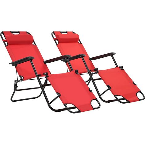 Klappbare Sonnenliegen 2 Stk. mit Fußablage Rot vidaXL (1/5)