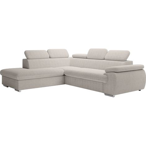 Canapé d'angle gauche convertible en velours côtelé beige FABIEN (1/5)