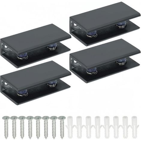 Staffe per mensole in vetro, 4 pezzi, morsetto per vetro con viti incluse, montaggio a parete, staffa metallica da parete per mensole in vetro di spessore 6-10 mm, nera (1/5)