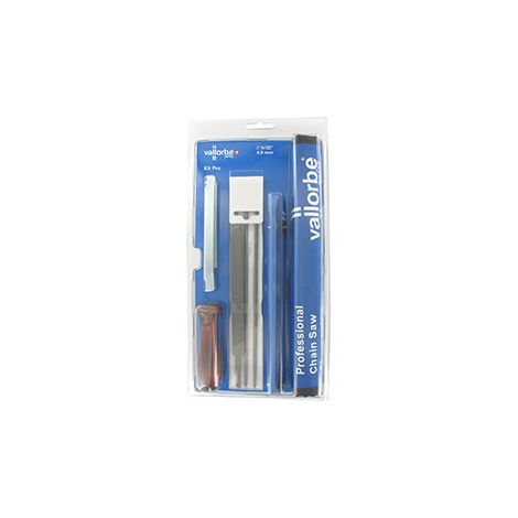 Blister Vallorbe Comprenant Trois Limes Rondes 5/32'' (4,0 Mm) Pour Chaînes 1/4'' Et 3/8'' Lp, Une Lime Plate, Un Porte Lime,