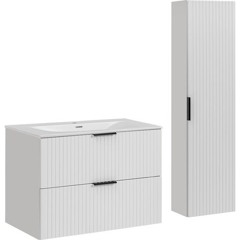 Ensemble meuble simple vasque encastrée 80cm et colonne Adriel Blanc