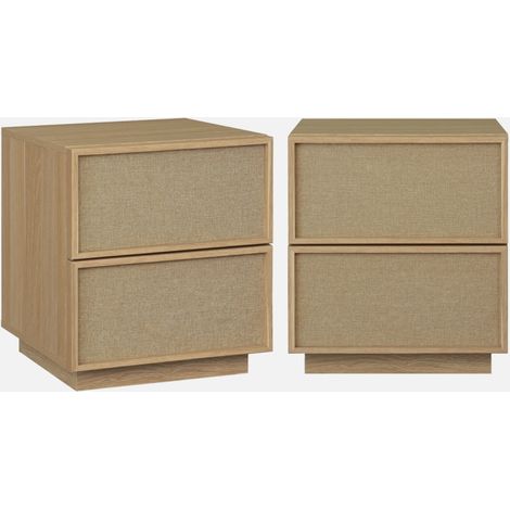 Mesita de noche efecto madera y tela con 2 cajones, set de 2 (1/5)