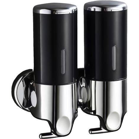 Dispensador de jabón para baño, 2 botellas, bomba doble, montaje en pared, para champú y acondicionador - Blanco (1/5)