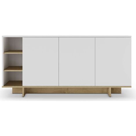 Aparador 3 puertas y 3 huecos Celia acabado blanco/roble, 80cm(alto) 170cm(ancho) 40cm(largo) (1/4)