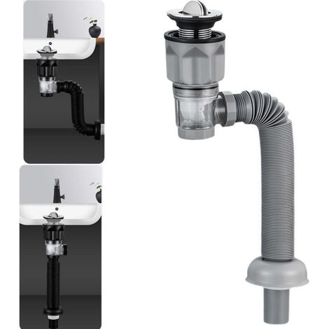 Kit de bonde de lavabo avec bonde extensible et flexible, anti-odeurs pour trous de 1-1/4", 1-1/2" et 2" (style : rabat) (1/4)