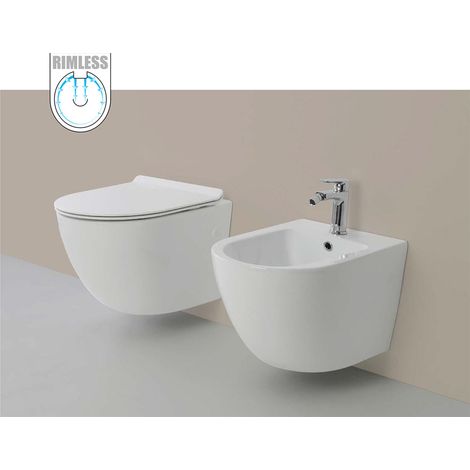 Vaso WC Rimless e Bidet Sospeso Filo Muro Linea Q Tondo senza Brida - Formato: WC