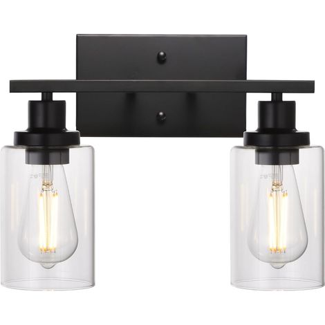 Badezimmerspiegel-Frontleuchte, 2-in-1-Wandleuchte, schwarzes Industrie-Vintage-Design mit klarem Glasschirm