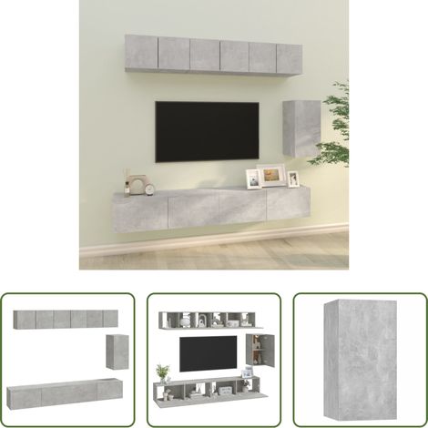 vidaXL Meuble tv bois d'ingénierie - Ensemble de meubles TV 6 pcs Gris béton Bois d'ingénierie (1/5)