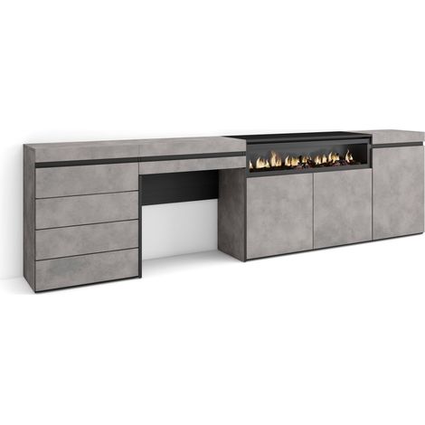 Skraut Home - Aparador, Con almacenamiento, 277x75x35 cm, Dormitorio, habitación, Chimenea eléctrica, Cómoda, Cajonera, Tocador, Estilo Moderno, Gris Cemento (1/5)