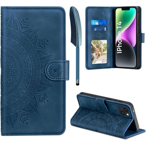 EASDNB iPhone 14 Lederhülle Handyhülle Wallet Case Dunkelblau 6.1 Zoll (1/5)
